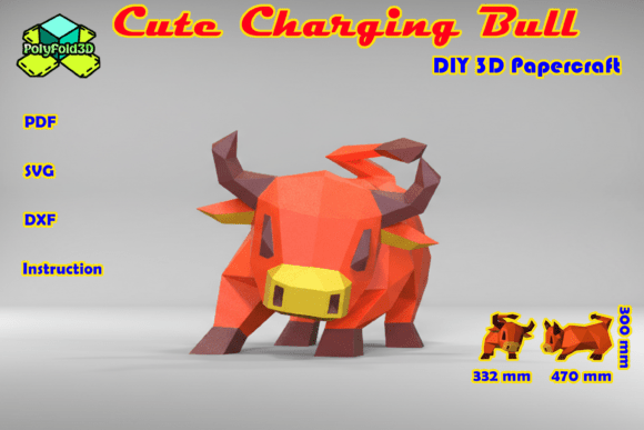 Cute Charging Bull 3D SVG for Animals