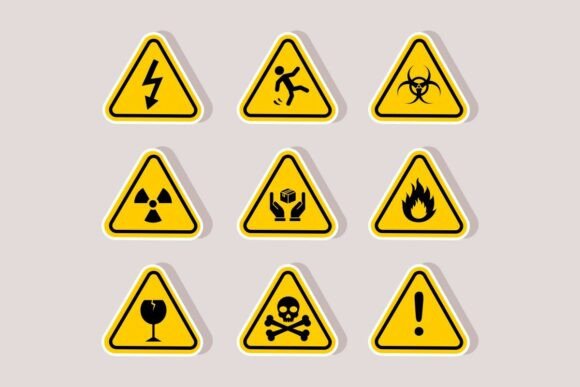 Hazard Warning Signs Elements Collection Graphics