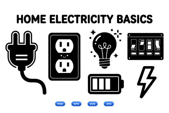 Home Electricity Icon Set Graphics for Crafts