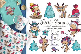 Little Fawns. Christmas Doodles and Seamless Patterns for Graphic Design