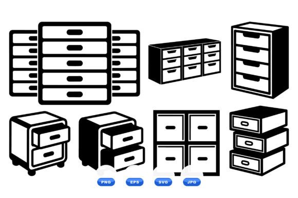 Retro Filing Cabinet Icons Graphics